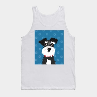 Black and White Miniature Schnauzer Dog with Blue Daisies Tank Top